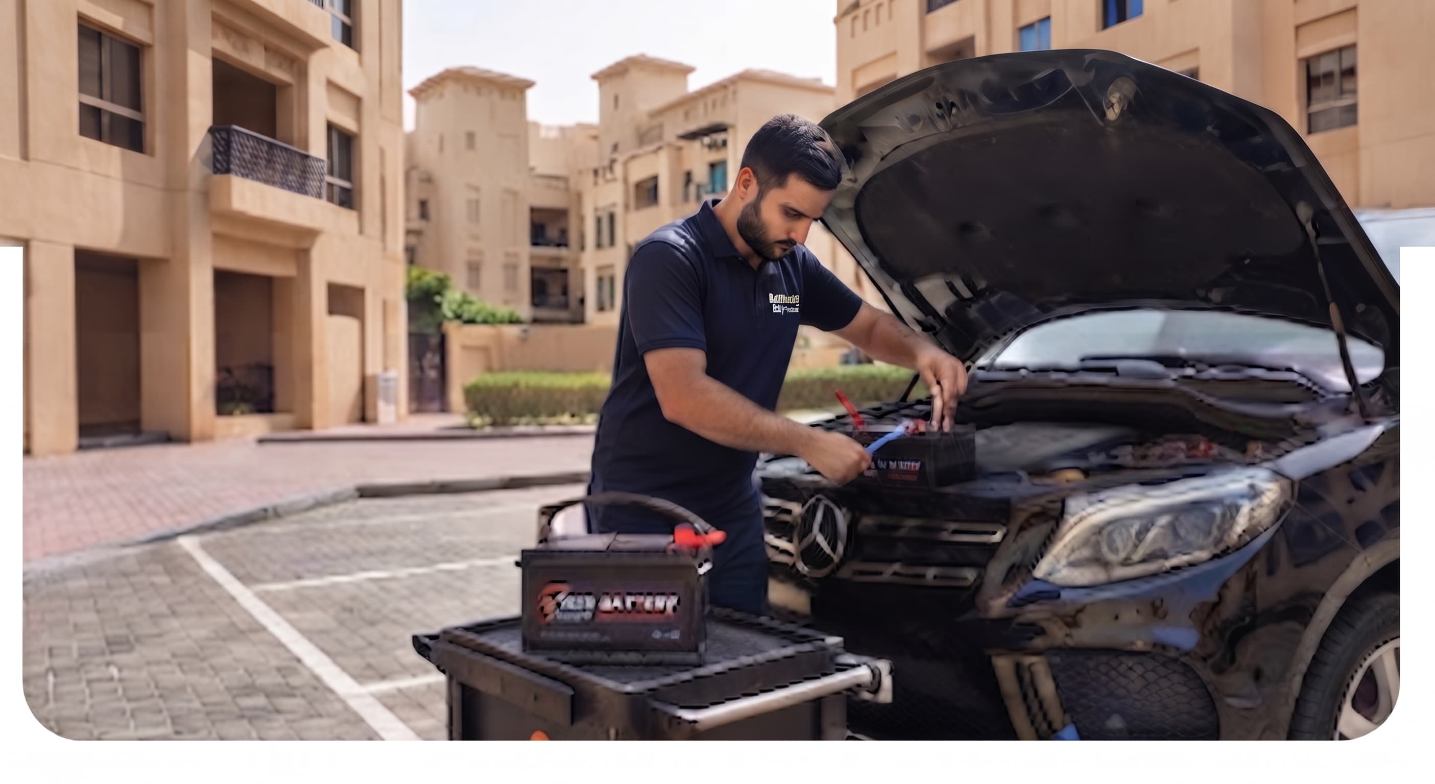 On-site car battery replacement in Dubai residential parking
