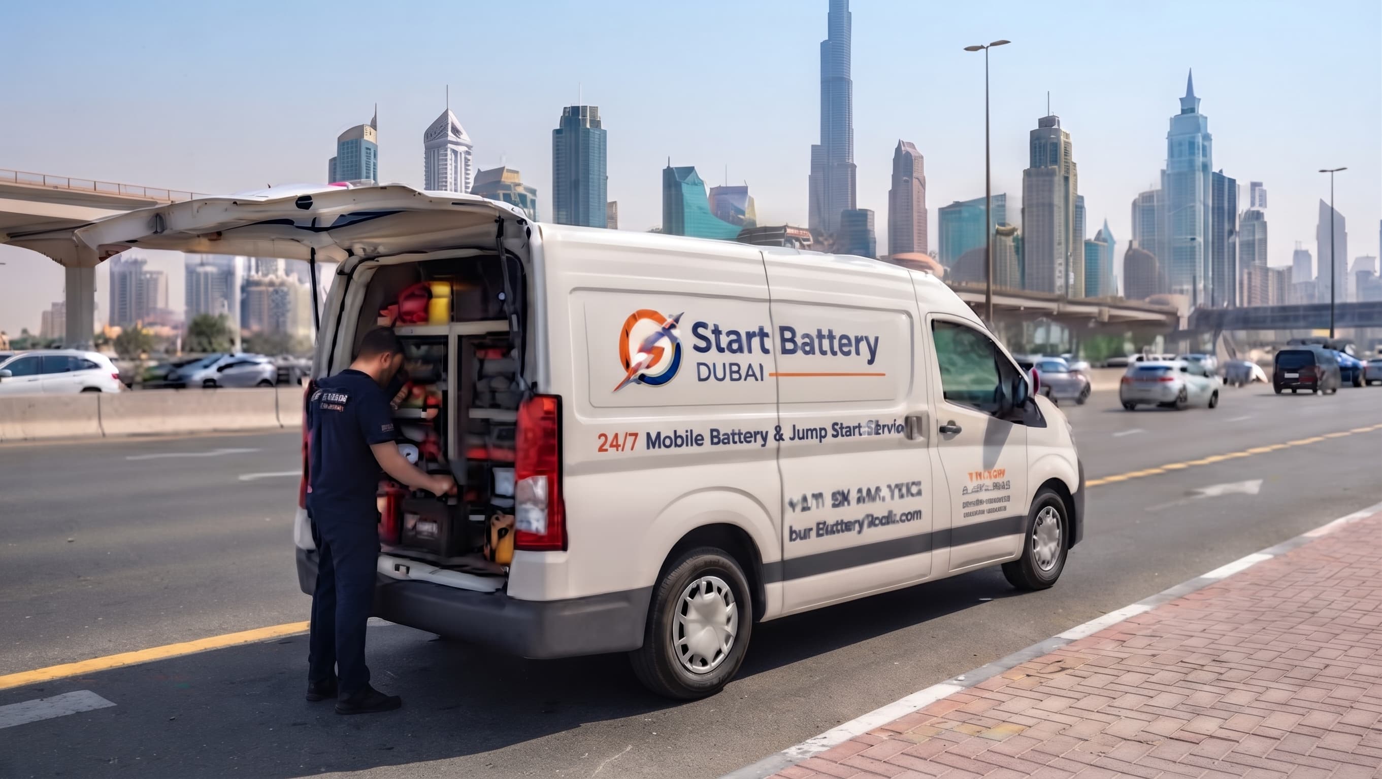 Start Battery Dubai roadside assistance van ready for mobile battery service